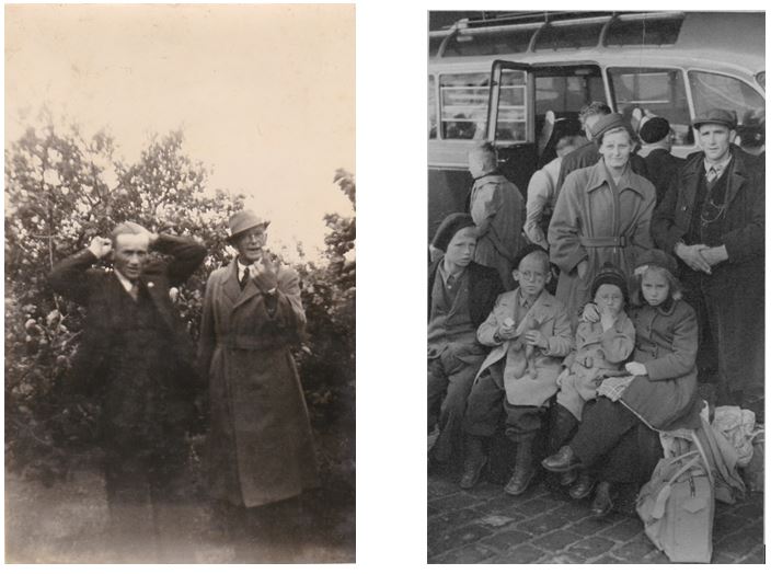 Foto links: Jan Heeringe en Gijsbert D. Boomsma (22-05-1941). Foto rechts: gezin Jan Heeringa,voor vlnr: Jan, Dirk, Harmen en Tjerkje. Achter vader en moeder Attje en Jan.  