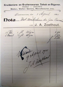 Nota J.A. Zoethout 1921