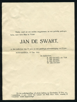 Rouwbrief Jan de Swart